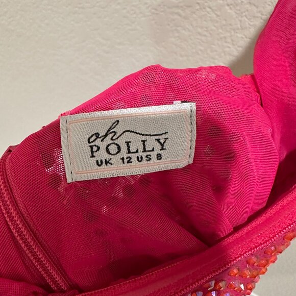 Oh Polly Raquel Embellished Extreme Cowl Neck Halter Mini Dress in Hot Pink - Picture 4 of 6
